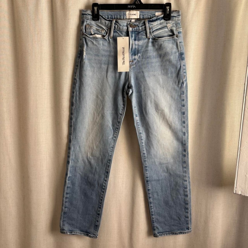 Frame Le Nouveau Straight Jeans in light wash blue size 28